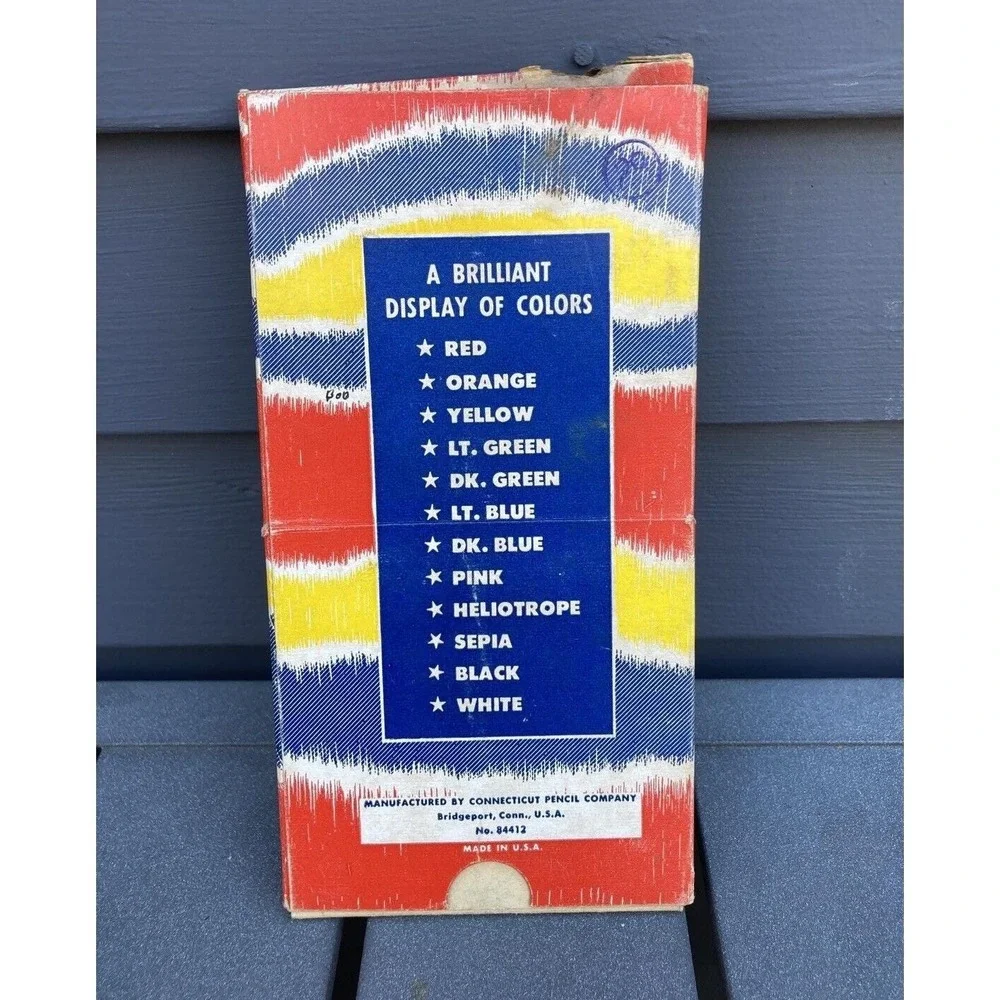 Vintage colored pencils Conncolor wood cased crayon in orig slide box 1950's